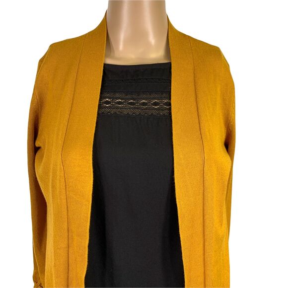 JM Collection Womens Cardigan Sweater Duster Laced Cuff Open Mustard 0 Petite - Picture 4 of 12